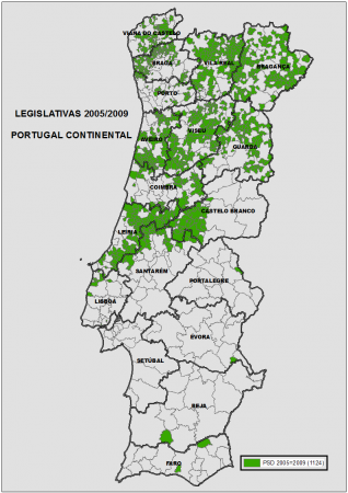 Freguesias que se mantiveram fiéis ao PPD/PSD entre 2005 e 2009